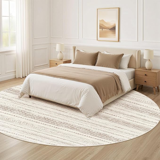 Nakagishi Round Rug Boho Area Rugs: 5x5 Washable Large Circle Neutral Soft - Image 8