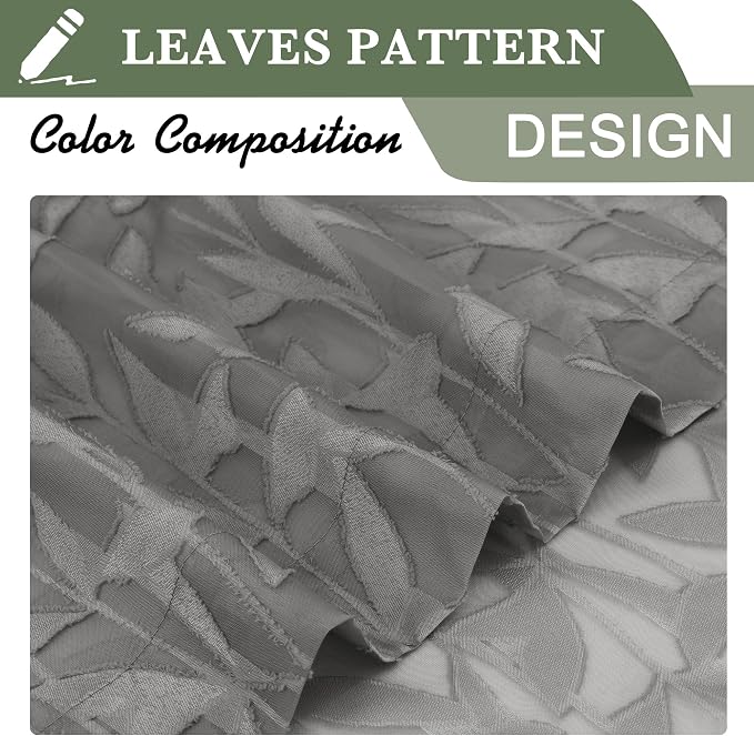 Lecloud Leia Charcoal Grey Sheer Curtains 2 Pieces, 30 Inch Short Curtains - Image 3