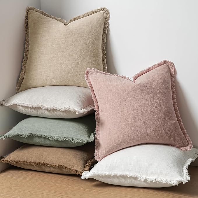MIULEE Valentines Decorative Throw Pillow Covers Neutral Linen Fringe Throw - Image 5