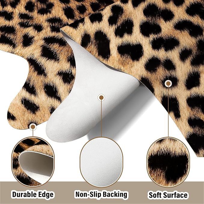 AROGAN Premium Leopard Print Rug 4.6x5.2 Feet, Machine Washable Faux Fur - Image 6