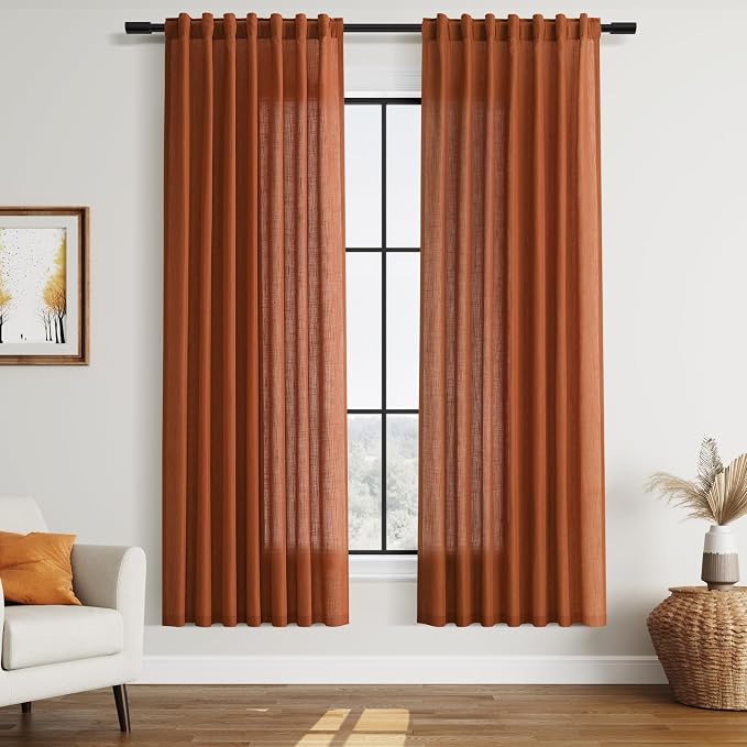 Nanspring Rust Linen Curtains for Living Room 72 Inches Long Light Filtering by Nanspring