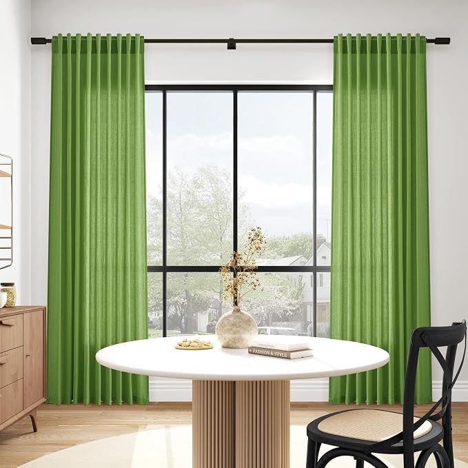 Extra Long Curtain Lime Green Morden Linen Blend Light Filtering Back Tab - Image 6