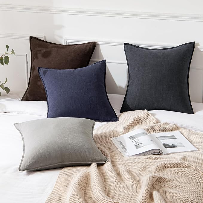 MIULEE Decorative Linen Pillow Covers 18x18 Inch Navy ​Boho Farmhouse​ ​Neutral - Image 4