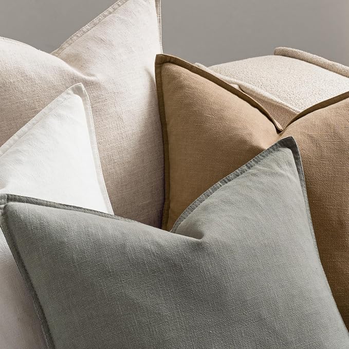 MIULEE Neutral Linen Pillow Covers Pack of 4 Decorative Natural Solid Throw - Image 7
