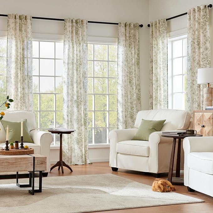 jinchan Linen Floral Curtains 96 Inch Length - Image 2