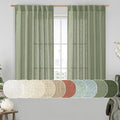LAMIT Semi Sheer Linen Curtains 45 Inches Long 2 Panels, Sage Green Light by LAMIT