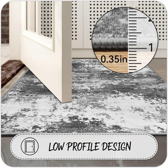 2x10 Hallway Runner Rug for Kitchen Entryway Non Slip Washable Grey | Rug Runner - Image 3