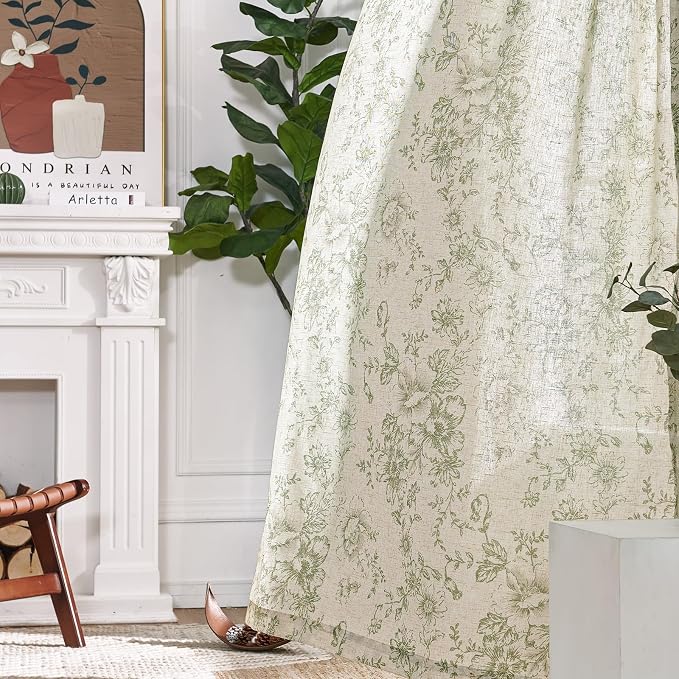 jinchan Linen Blend Floral Curtains - Image 6