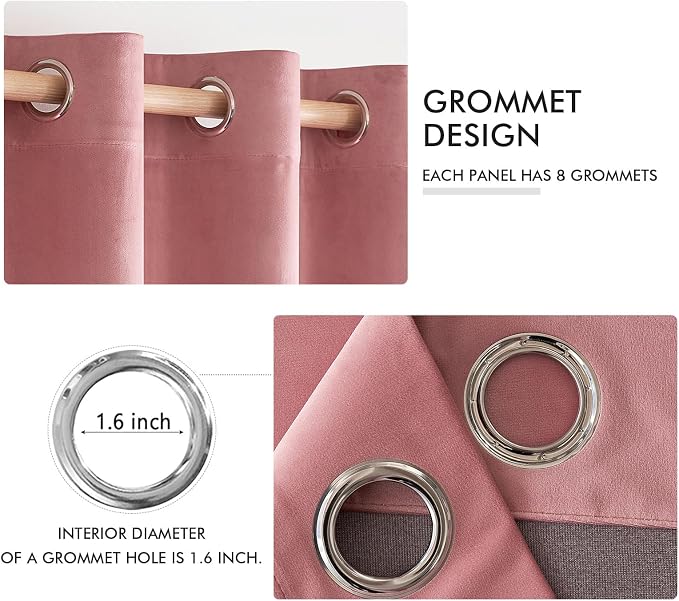MIULEE Blush Pink Velvet Curtains Thermal Insulated Soundproof Room Darkening - Image 2
