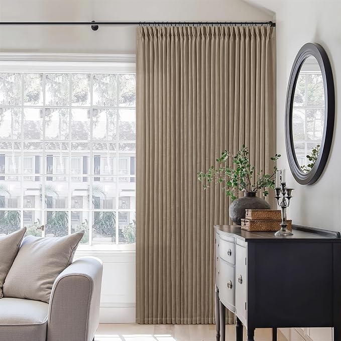Light Brown Linen Pleat Farmhouse Light Filtering Curtains 92 Inches Long | - Image 8