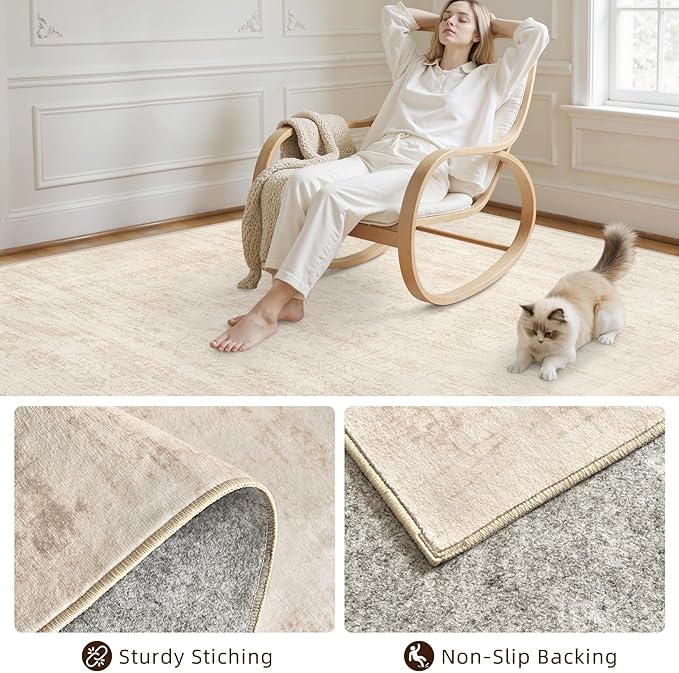 Area Rugs 9x12 Living Room: Vintage Boho Neutral Washable Rug Indoor Soft Large - Image 4