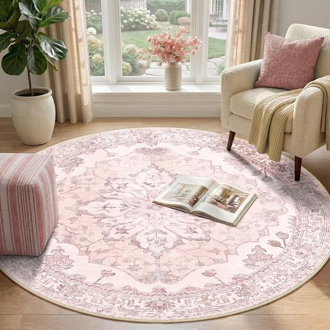 Area Rugs 4ft Washable Non-Slip, Floral Vintage Distress Print Pattern - Image 2