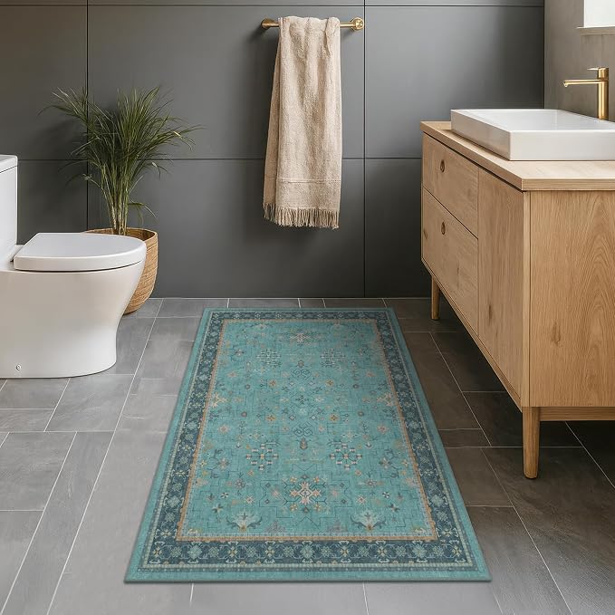 Washable Teal Rugs for Entryway Indoor - Image 8