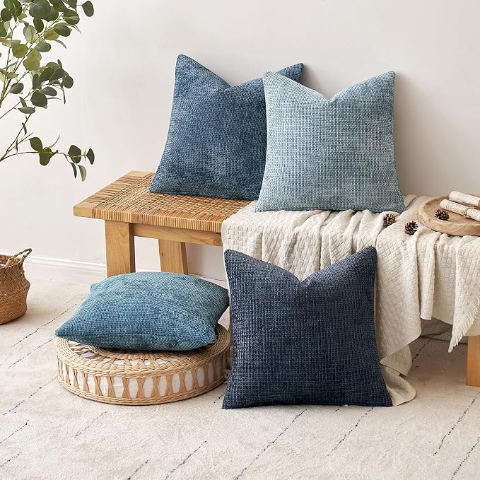MIULEE Pack of 4 Couch Throw Pillow Covers 24x24 Inch Neutral Blue Soft - Image 4