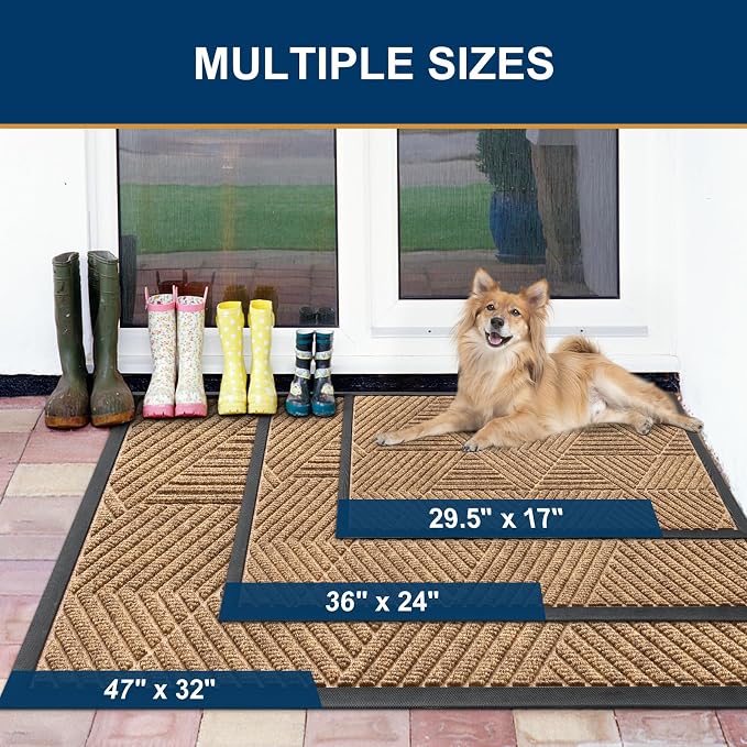Smiry Front Door Mat Outside Entrance, Heavy Duty Sturdy Natural Rubber Doormat - Image 2