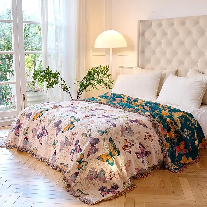 MSGKV Boho Throw Blanket for Couch Cotton Butterfly Blanket 50"x60" Sofa Chair - Image 5