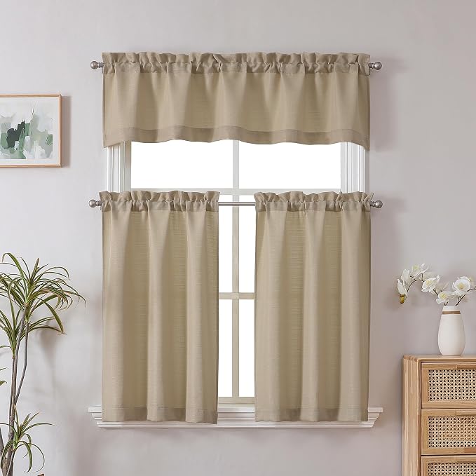 Chyhomenyc Camel Valance for Windows, Light Filtering Faux Linen Solid Short - Image 2