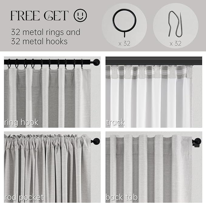 Topfinel Grey Beige 45 Inches Long Linen Blackout Curtains Tiers - Image 3