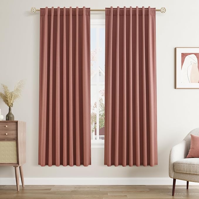 Dusty Rose 100% Blackout Linen Curtains 72 Inch Length 2 Panels Set by Guken