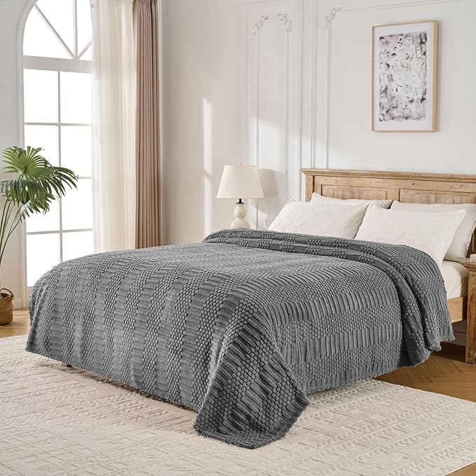 90x90 Inch Grey Queen Large Blanket - Image 2