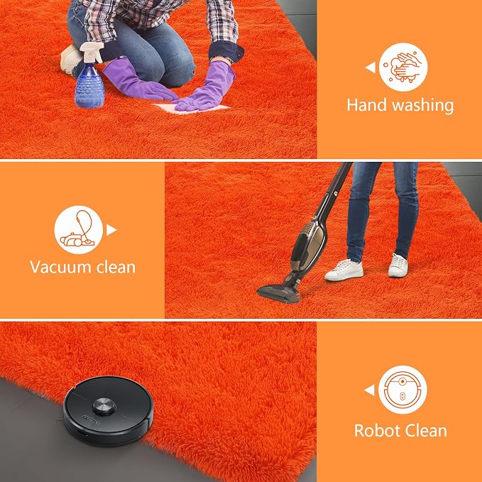Orange Shag Area Rugs for Bedroom Living Room, 5X8 Ultra Soft Fluffy Area Rugs - Image 6