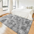 Tie Dye Grey Fluffy Rug for Bedroom 4x6ft Soft Shag Area Rug Mat Bedside Throw by JiaoBaba