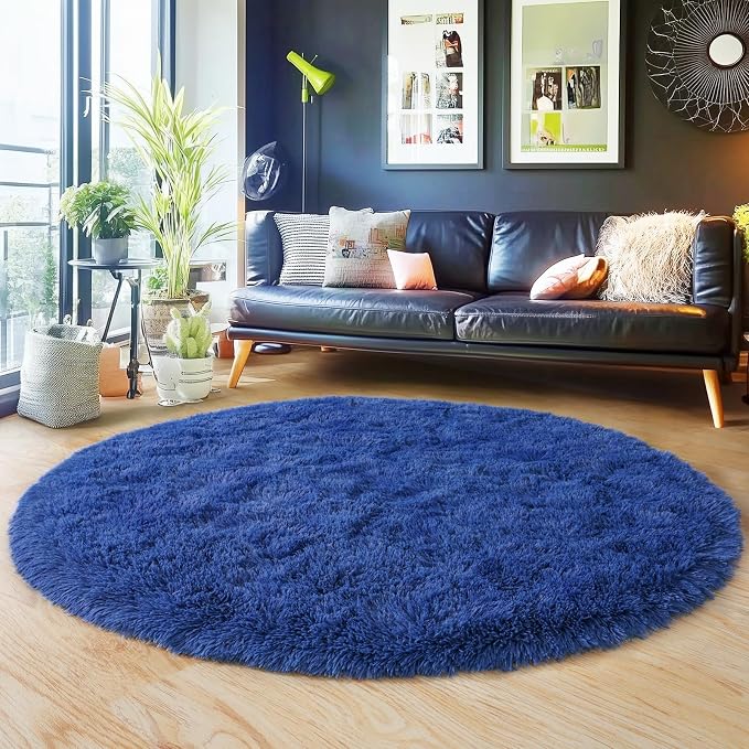 6‘x6’ Blue Round Rug for Bedroom, Ultra Soft Fluffy Circle Rug for Kids Girls - Image 8