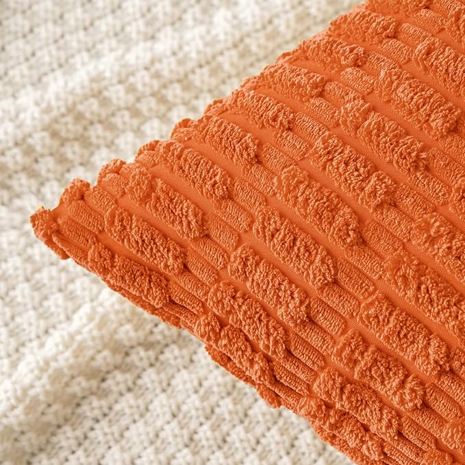MIULEE Pack of 2 Orange Corduroy Decorative Pillow Covers 18x18 Inch Soft Boho - Image 2