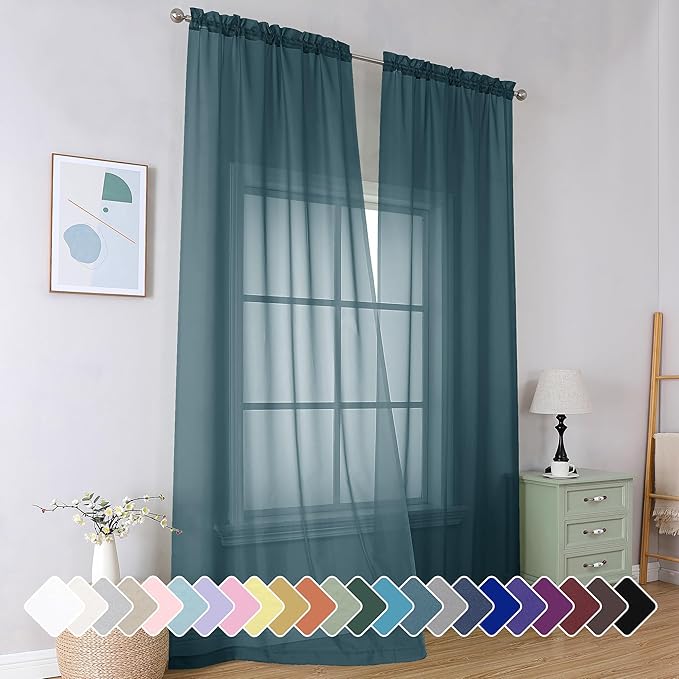 Simplebrand Dusty Blue Sheer Curtains 96 Inches Long, Light Filtering Rod by Simplebrand