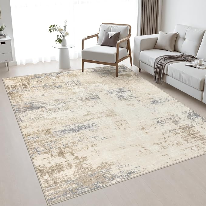 5x8 Area Rug Living Room: Modern Washable Soft Carpet Beige Brown | - Image 5