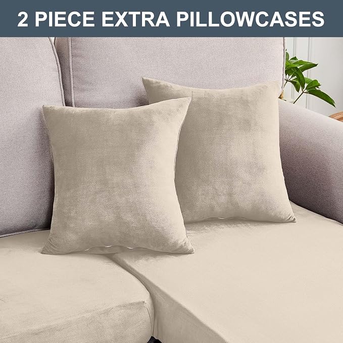 Couch Cover 3-Piece Elastic Velvet Couch Cushion Covers & Chaise Slipcovers - Image 5