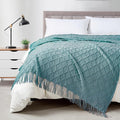 BOURINA Blue Throw Blanket 50 x70 Inches Jacquard Argyle Throw Textured Solid by BOURINA