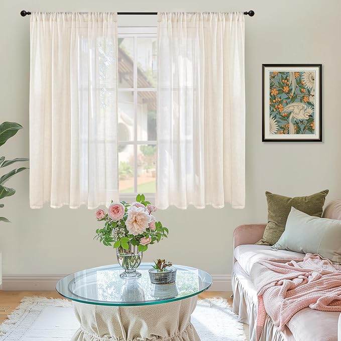 BGment Semi Sheer Linen Curtains 48 Inch Length - Image 2