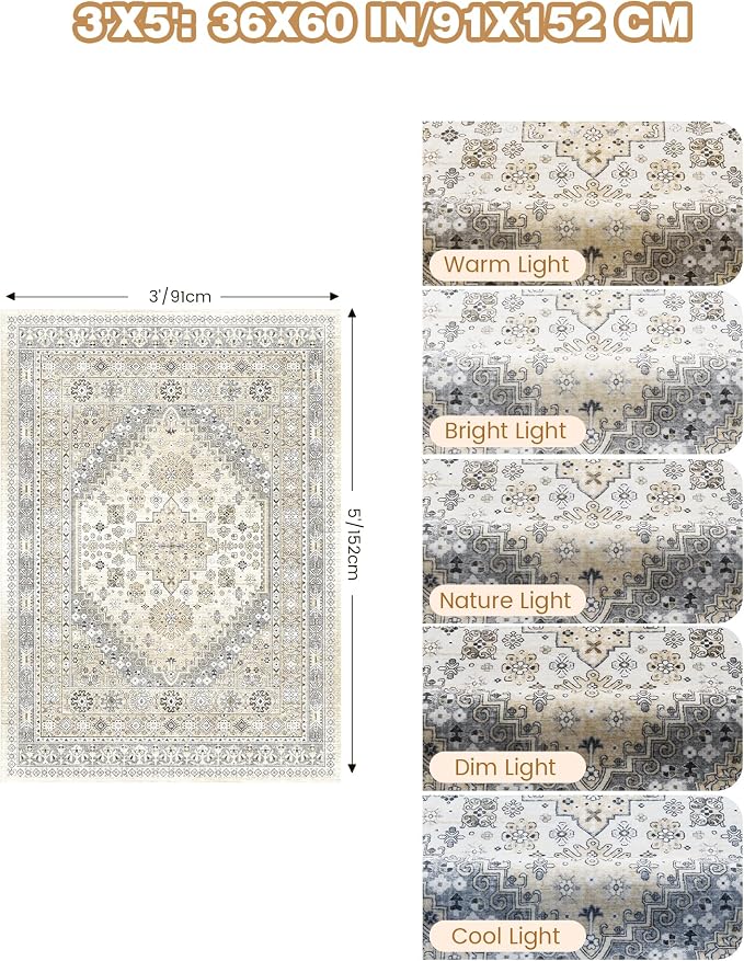 3x5 Washable Area Rug for Entryway, Kitchen Rugs Non Slip for Dining Room - Image 2