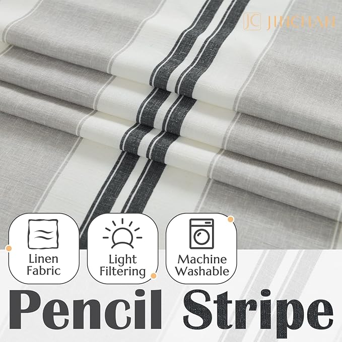 jinchan Striped Valance Farmhouse Window Treatment Linen Textured Drapes - Image 6