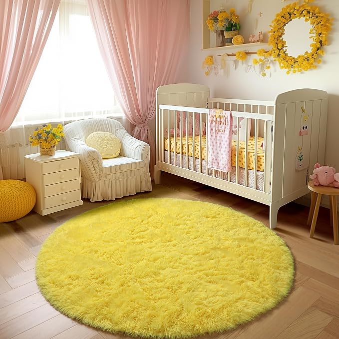 Amdrebio Yellow Circle Round Rug 6Ft - Image 7