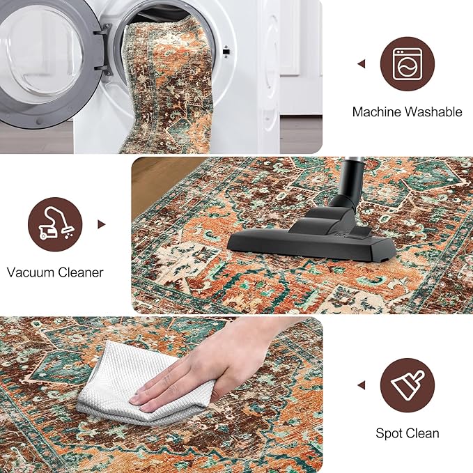 Yamaziot Washable Runner Rug, 2x10 Non-Slip Boho Vintage Hallway Rug Runner - Image 5