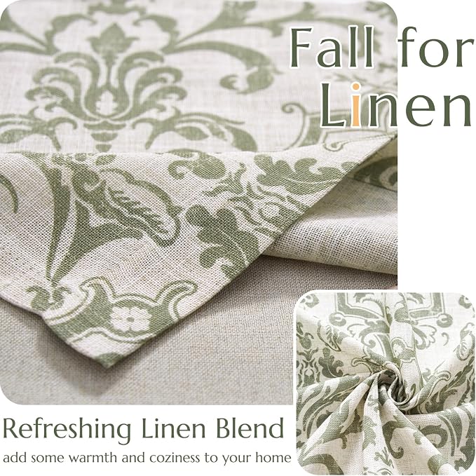 jinchan Linen Valance Curtain for Kitchen Vintage Damask Floral Blackout - Image 8