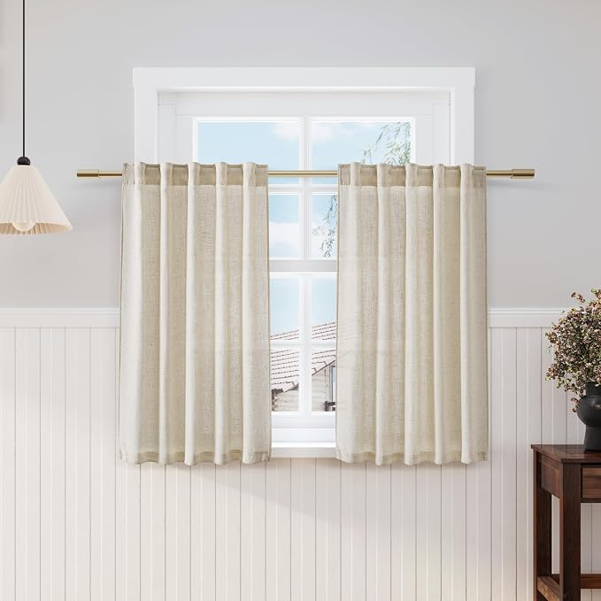Nanspring Beige Cafe Curtains 45 Inch Length Set 2 Panel Back Tab Pocket Semi by Nanspring