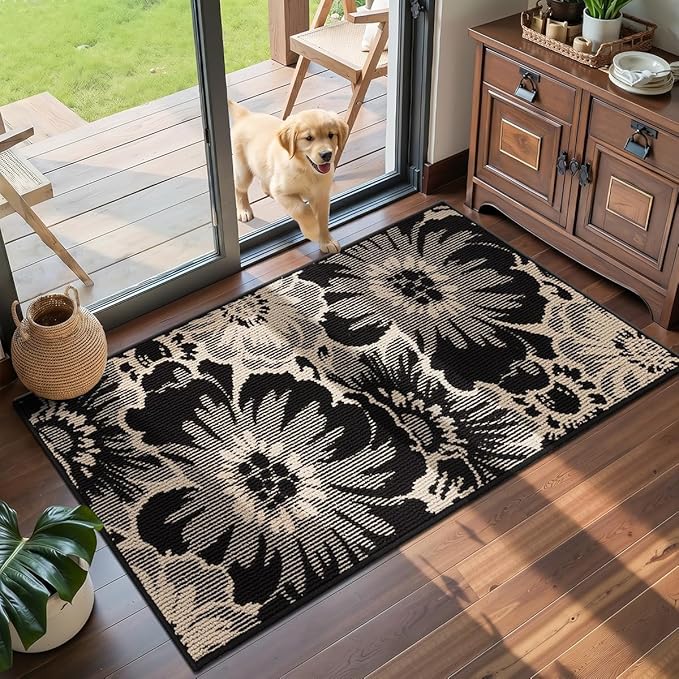 Findosom Hallway Runner Rug 2x4, Non Slip High-Low Textured Floral Washable by Findosom