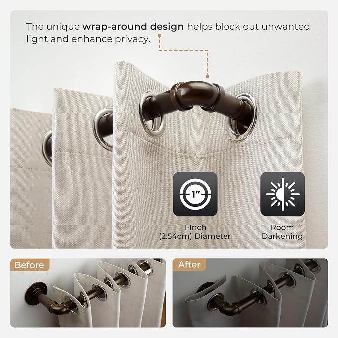 Zeerobee Curtain Rods for Windows 120 to 240, 1 Inch Industrial Wrap Around - Image 3