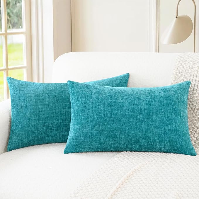 CaliTime Throw Pillow Covers Decorative 12 X 20 Inches Pack of 2 Cozy Chenille by CaliTime