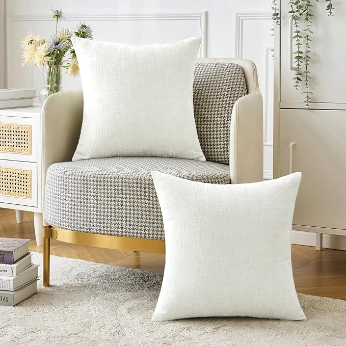 MIULEE Pack of 2 Couch Throw Pillow Covers 18x18 Inch Soft White Chenille - Image 5