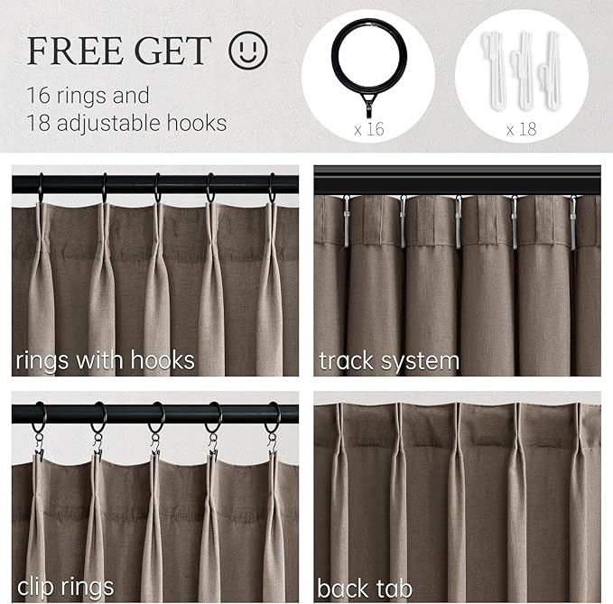 95 Inches Long Pleated Sheer Curtains, Dark Linen Blended Light Filtering - Image 4