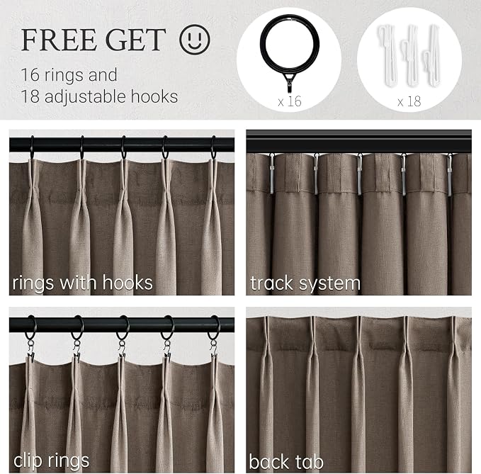 Topfinel 84 Inches Long Pinch Pleated Semi Sheer Curtains, Dark Flax Blended - Image 3
