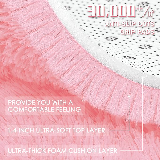 OLANLY Pink Round Rugs for Bedroom - Image 7