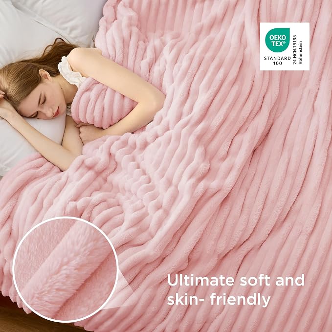 Bedsure GentleSoft Coral Pink Fleece Queen Blanket - Image 4