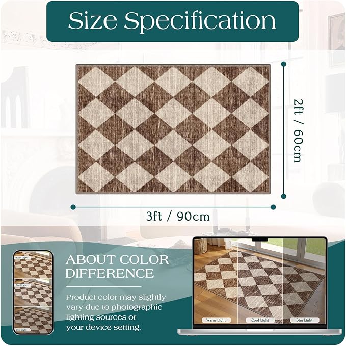 Front Door Rug - 2x3 Brown Beige Non-Slip Washable Doormat Indoor Outdoor Mat - Image 2