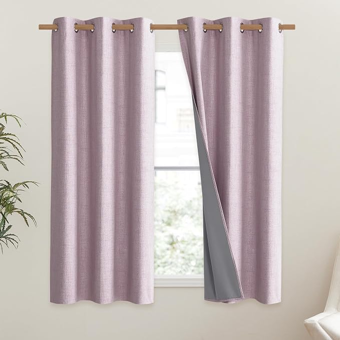 NICETOWN Pink Vintage Linen 100% Blackout Curtains - Image 2