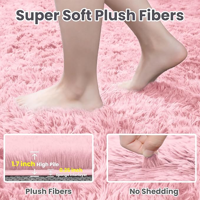 8x10 Area Rug for Living Room: Soft Fluffy Shag Pink Rugs for Bedroom, Non-Slip - Image 5